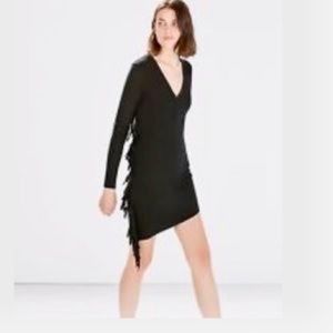 Zara Black Fringe Midi Dress Dress- Size S